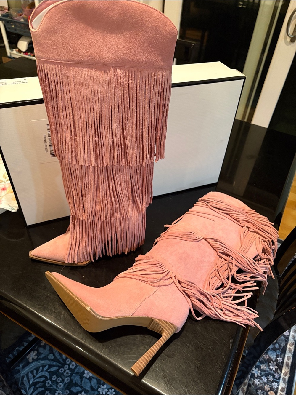 Steve Madden Kinzee Fringe Suede Stiletto Tall Western Boots - Picture 4 of 5